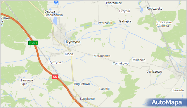 mapa Moraczewo gmina Rydzyna, Moraczewo gmina Rydzyna na mapie Targeo