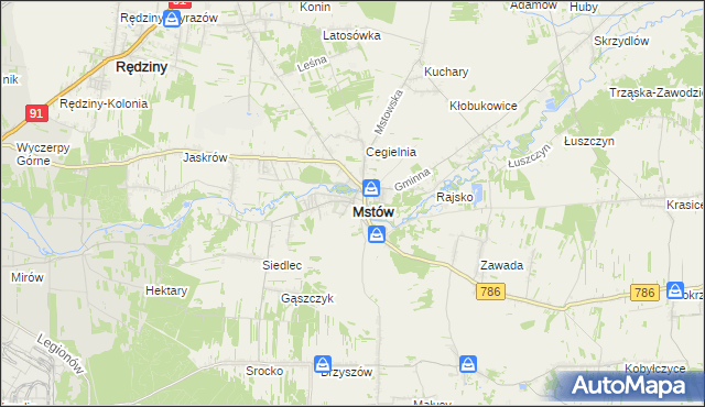 mapa Mstów powiat częstochowski, Mstów powiat częstochowski na mapie Targeo