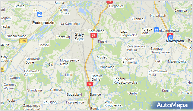 mapa Myślec, Myślec na mapie Targeo