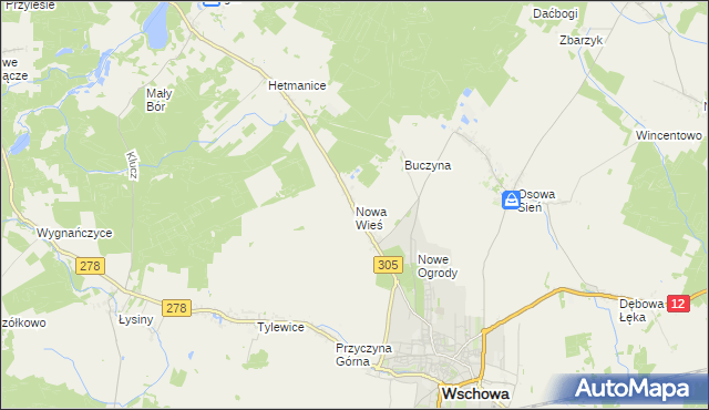 mapa Nowa Wieś gmina Wschowa, Nowa Wieś gmina Wschowa na mapie Targeo
