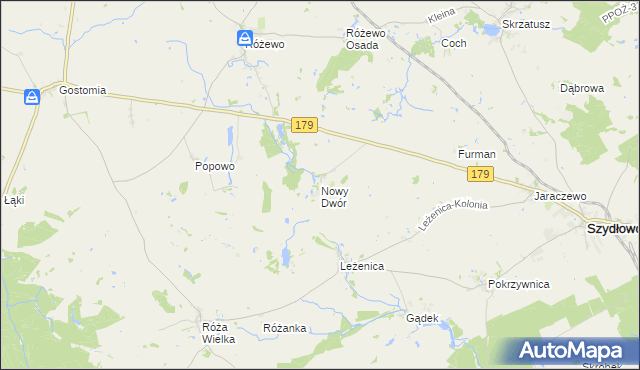 mapa Nowy Dwór gmina Szydłowo, Nowy Dwór gmina Szydłowo na mapie Targeo