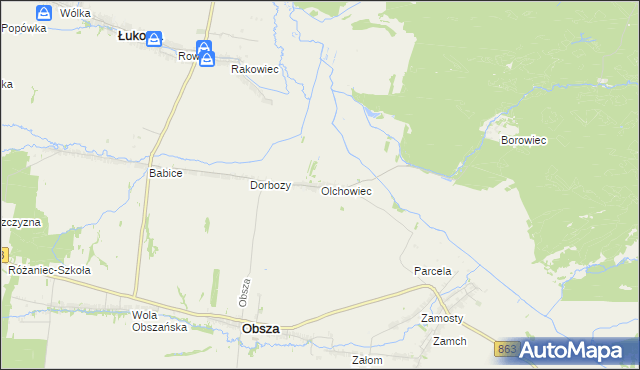 mapa Olchowiec gmina Obsza, Olchowiec gmina Obsza na mapie Targeo