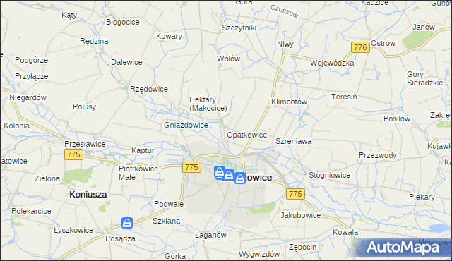mapa Opatkowice gmina Proszowice, Opatkowice gmina Proszowice na mapie Targeo