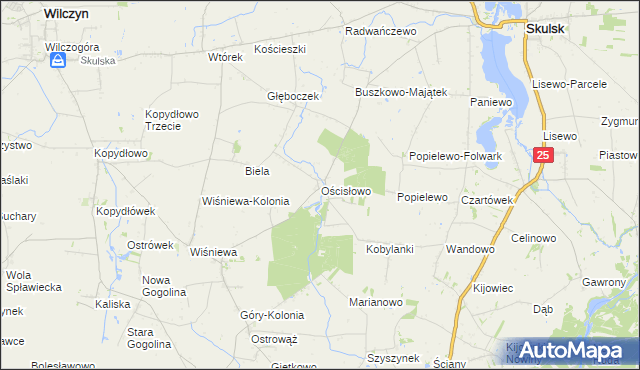 mapa Ościsłowo gmina Wilczyn, Ościsłowo gmina Wilczyn na mapie Targeo