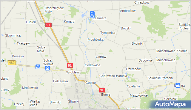 mapa Ostrów gmina Ozorków, Ostrów gmina Ozorków na mapie Targeo