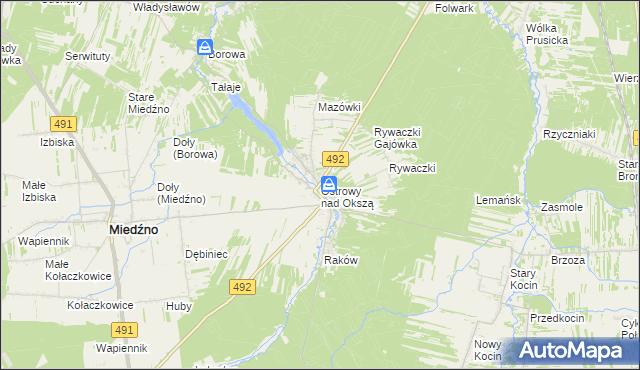 mapa Ostrowy nad Okszą, Ostrowy nad Okszą na mapie Targeo