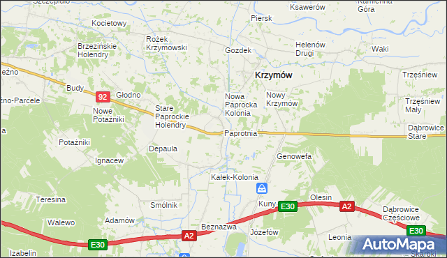 mapa Paprotnia gmina Krzymów, Paprotnia gmina Krzymów na mapie Targeo