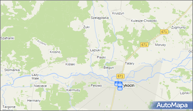 mapa Piaski gmina Tykocin, Piaski gmina Tykocin na mapie Targeo