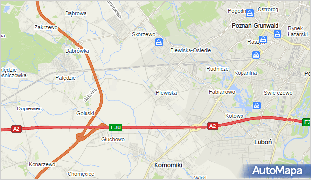 mapa Plewiska gmina Komorniki, Plewiska gmina Komorniki na mapie Targeo