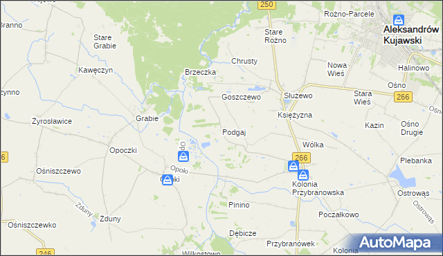 mapa Podgaj gmina Aleksandrów Kujawski, Podgaj gmina Aleksandrów Kujawski na mapie Targeo