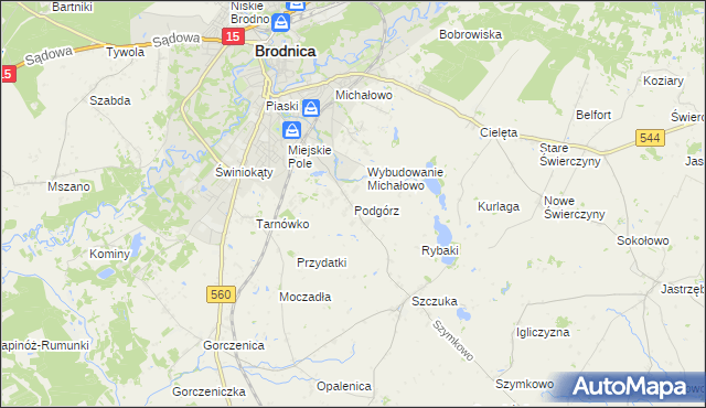 mapa Podgórz gmina Brodnica, Podgórz gmina Brodnica na mapie Targeo