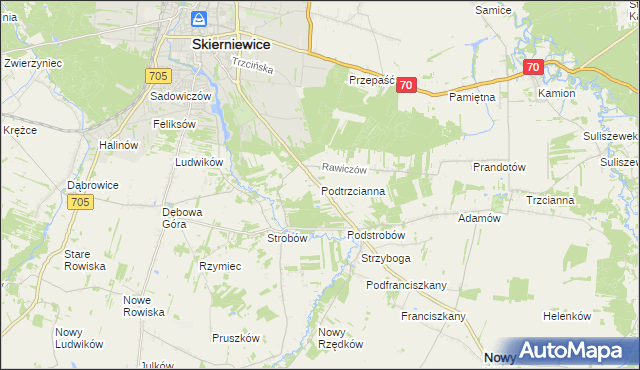 mapa Podtrzcianna, Podtrzcianna na mapie Targeo