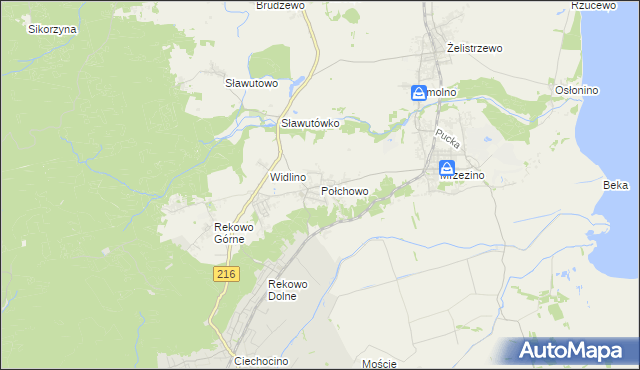 mapa Połchowo gmina Puck, Połchowo gmina Puck na mapie Targeo