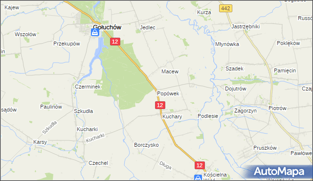 mapa Popówek gmina Gołuchów, Popówek gmina Gołuchów na mapie Targeo