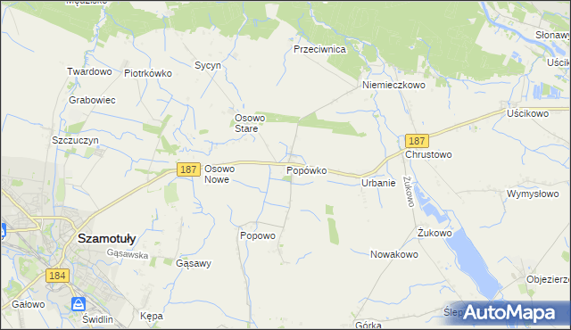 mapa Popówko gmina Oborniki, Popówko gmina Oborniki na mapie Targeo