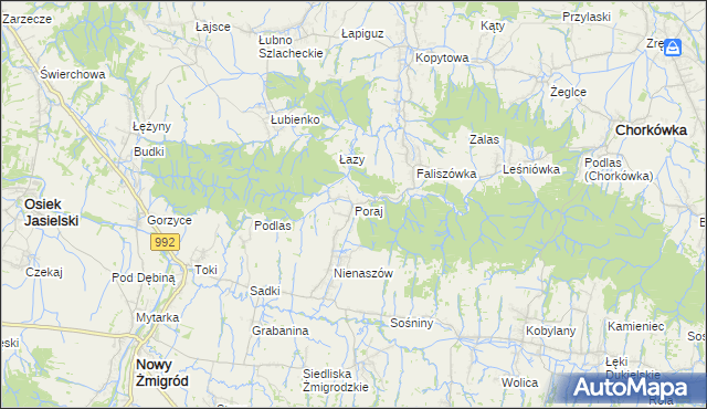 mapa Poraj gmina Chorkówka, Poraj gmina Chorkówka na mapie Targeo