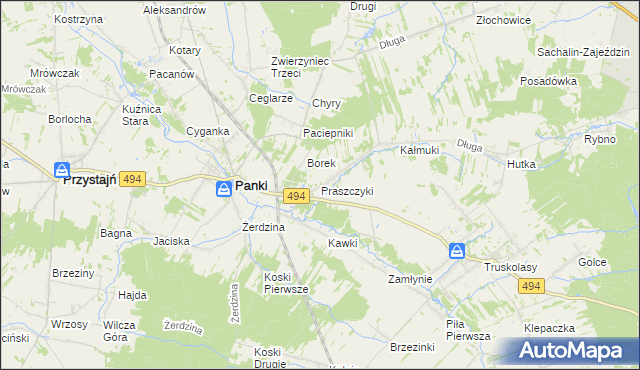 mapa Praszczyki, Praszczyki na mapie Targeo