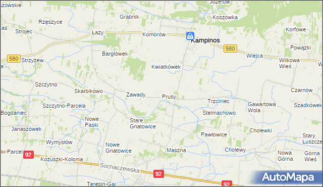 mapa Prusy gmina Kampinos, Prusy gmina Kampinos na mapie Targeo