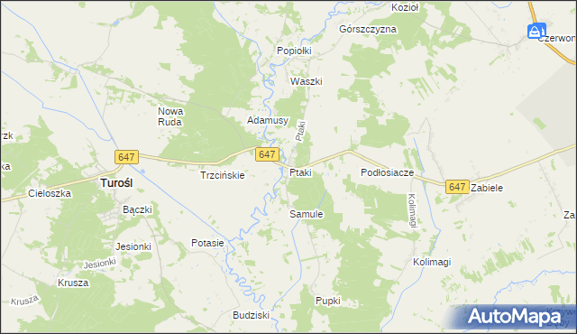 mapa Ptaki gmina Turośl, Ptaki gmina Turośl na mapie Targeo