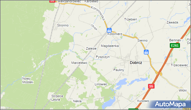 mapa Pyszczyn gmina Dobrcz, Pyszczyn gmina Dobrcz na mapie Targeo