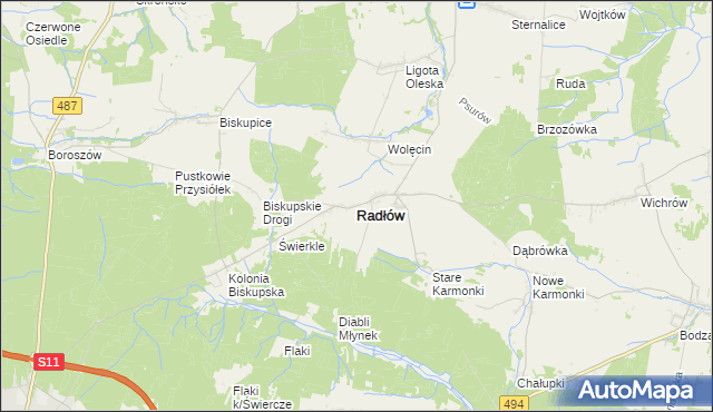 mapa Radłów powiat oleski, Radłów powiat oleski na mapie Targeo