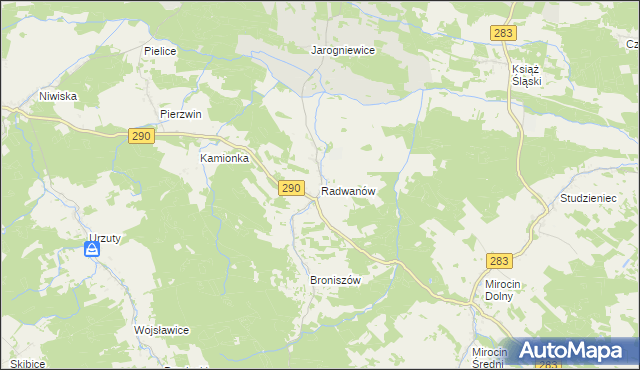 mapa Radwanów gmina Kożuchów, Radwanów gmina Kożuchów na mapie Targeo