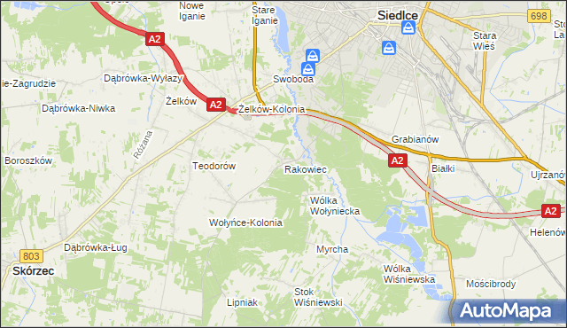 mapa Rakowiec gmina Siedlce, Rakowiec gmina Siedlce na mapie Targeo