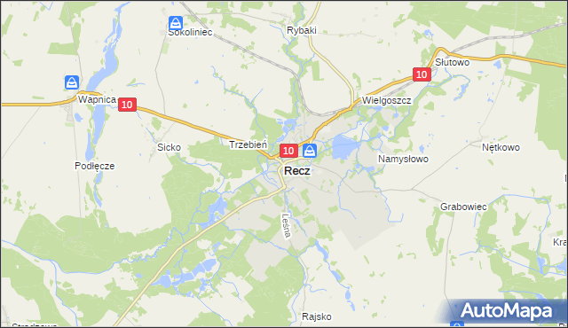 mapa Recz powiat choszczeński, Recz powiat choszczeński na mapie Targeo