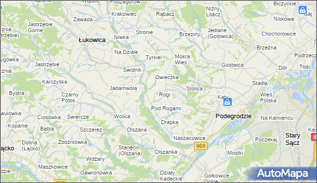mapa Rogi gmina Podegrodzie, Rogi gmina Podegrodzie na mapie Targeo