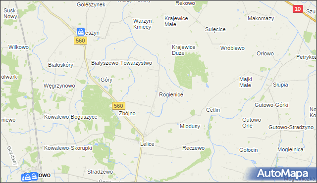 mapa Rogienice gmina Gozdowo, Rogienice gmina Gozdowo na mapie Targeo