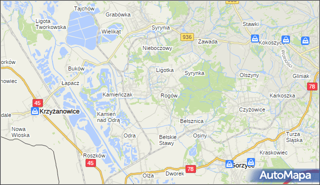 mapa Rogów gmina Gorzyce, Rogów gmina Gorzyce na mapie Targeo