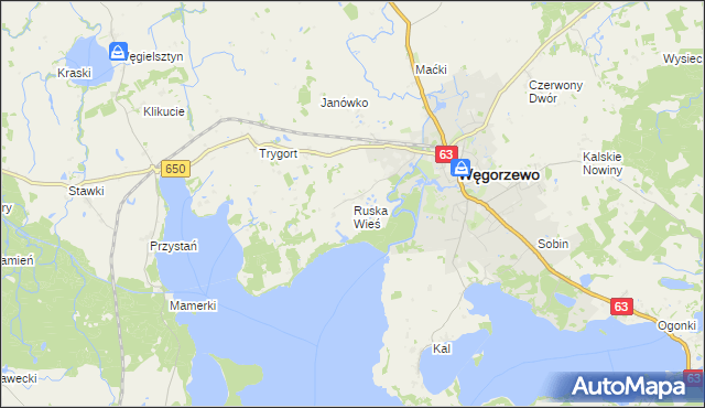 mapa Ruska Wieś gmina Węgorzewo, Ruska Wieś gmina Węgorzewo na mapie Targeo