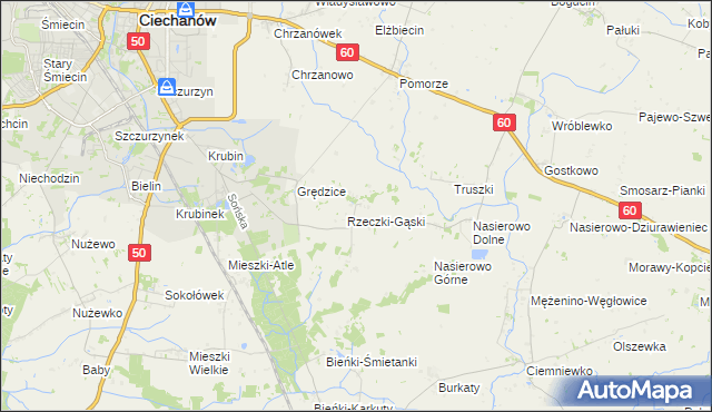 mapa Rzeczki gmina Ciechanów, Rzeczki gmina Ciechanów na mapie Targeo