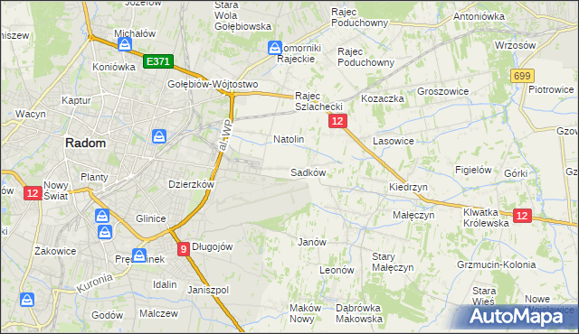 mapa Sadków gmina Jedlnia-Letnisko, Sadków gmina Jedlnia-Letnisko na mapie Targeo