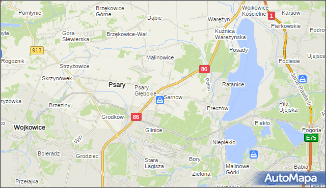 mapa Sarnów gmina Psary, Sarnów gmina Psary na mapie Targeo