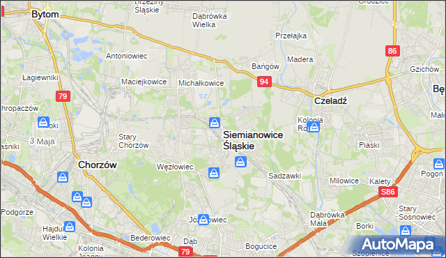 mapa Siemianowice Śląskie, Siemianowice Śląskie na mapie Targeo