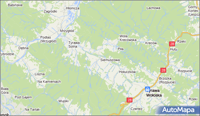 mapa Siemuszowa, Siemuszowa na mapie Targeo