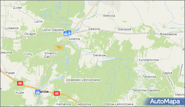 mapa Sieraków gmina Przyrów, Sieraków gmina Przyrów na mapie Targeo