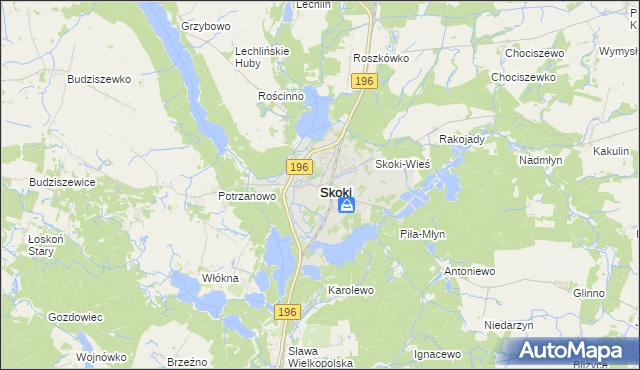 mapa Skoki powiat wągrowiecki, Skoki powiat wągrowiecki na mapie Targeo