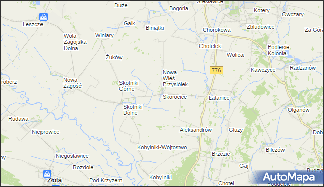 mapa Skorocice, Skorocice na mapie Targeo