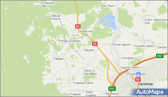 mapa Śledzie gmina Zambrów, Śledzie gmina Zambrów na mapie Targeo