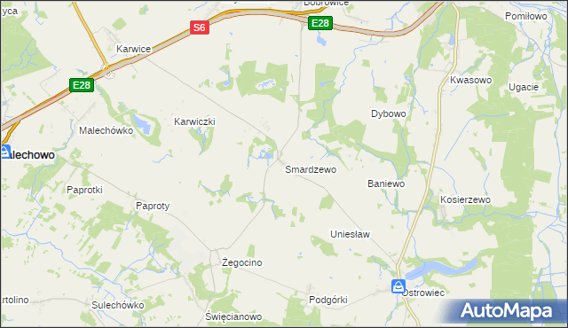 mapa Smardzewo gmina Sławno, Smardzewo gmina Sławno na mapie Targeo