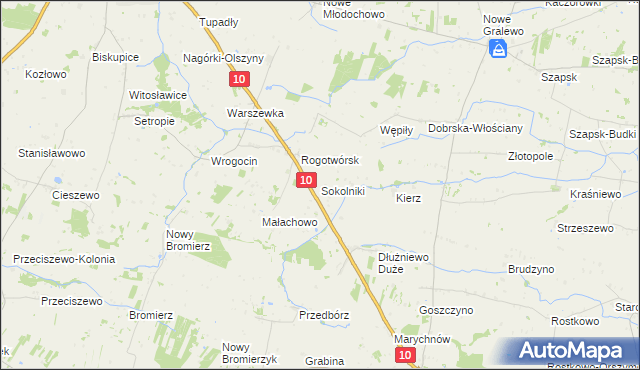 mapa Sokolniki gmina Drobin, Sokolniki gmina Drobin na mapie Targeo
