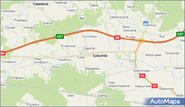 mapa Sokolniki powiat wieruszowski, Sokolniki powiat wieruszowski na mapie Targeo