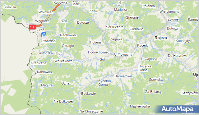 mapa Sól gmina Rajcza, Sól gmina Rajcza na mapie Targeo