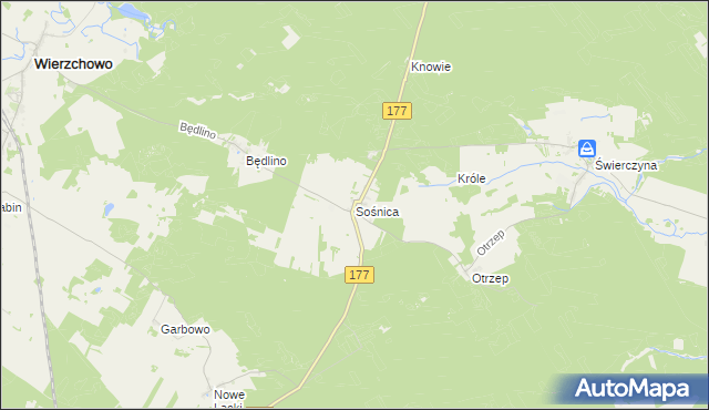 mapa Sośnica gmina Wierzchowo, Sośnica gmina Wierzchowo na mapie Targeo