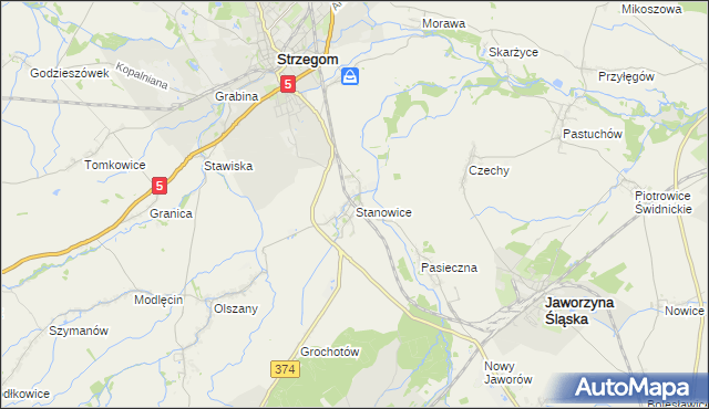 mapa Stanowice gmina Strzegom, Stanowice gmina Strzegom na mapie Targeo