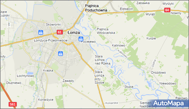 mapa Stara Łomża nad Rzeką, Stara Łomża nad Rzeką na mapie Targeo