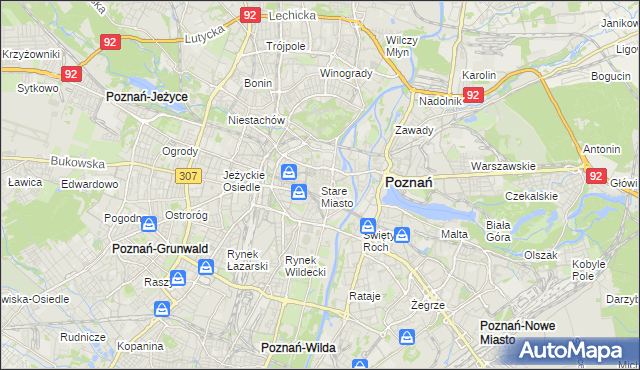 mapa Stare Miasto gmina Poznań, Stare Miasto gmina Poznań na mapie Targeo