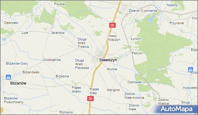 mapa Stawiszyn powiat kaliski, Stawiszyn powiat kaliski na mapie Targeo